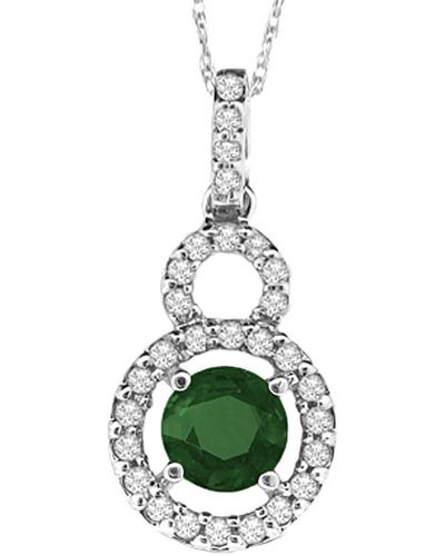 Suzy Levian 14k 0.65 Ct. Tw. Diamond & Emerald Pendant Necklace - Green