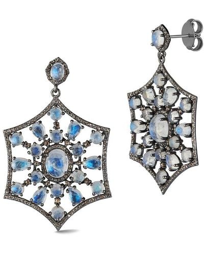 Banji Jewelry Silver 19.73 Ct. Tw. Diamond & Rainbow Moon Stones Drop Statement Earrings - White