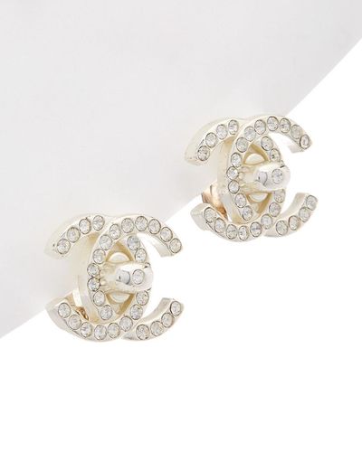 Chanel Silver-tone & Crystal Cc Turnlock Earrings - Metallic
