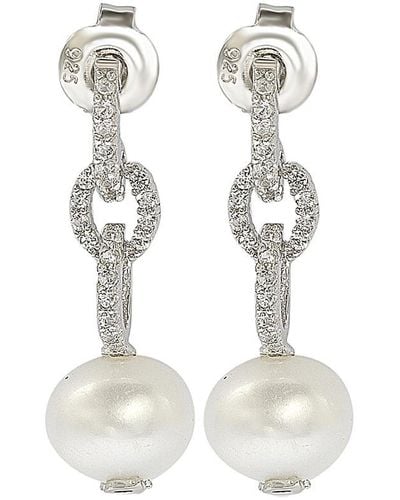 Suzy Levian Silver Sapphire & 8mm Pearl Earrings - White