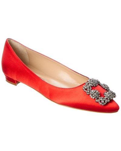 Manolo Blahnik Hangisi Satin Flat - Red