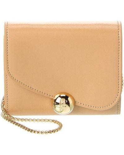 Ferragamo Asymmetrical Flap Leather Compact Wallet On Chain - Natural
