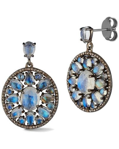 Banji Jewelry Silver 16.60 Ct. Tw. Diamond & Moon Stone Drop Earrings - Blue