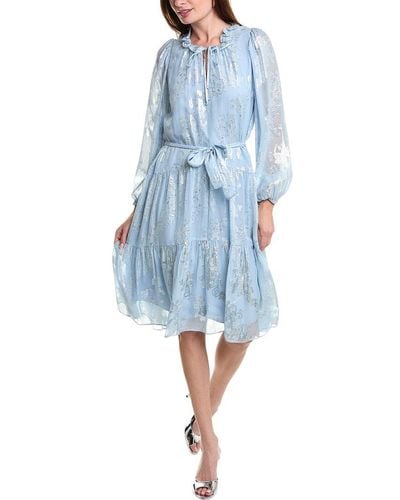 Kobi Halperin Kathryn Peasant Silk-blend Midi Dress - Blue