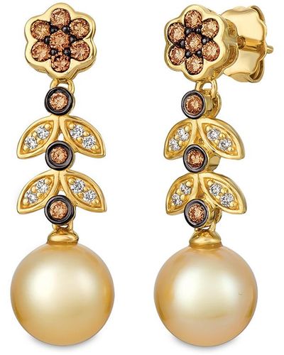 Le Vian Le Vian Nude Pearls 14k 0.49 Ct. Tw. Diamond 8-9 Pearl Earrings - Metallic