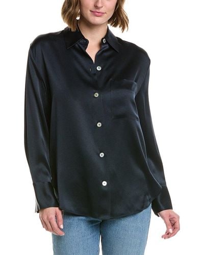 Vince Relaxed Chest Pocket Silk Blouse - Black