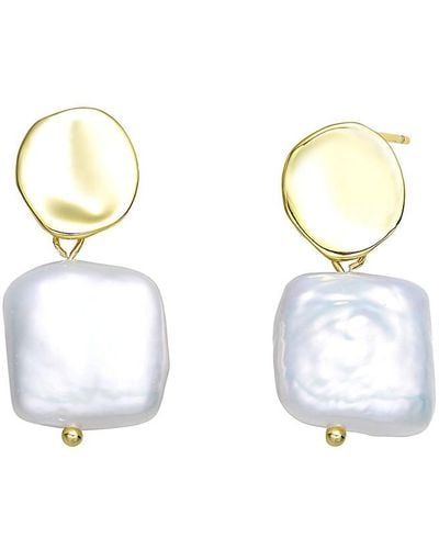 Genevive Jewelry 18k Over Silver 14mm Freshwater Pearl Earrings - Metallic