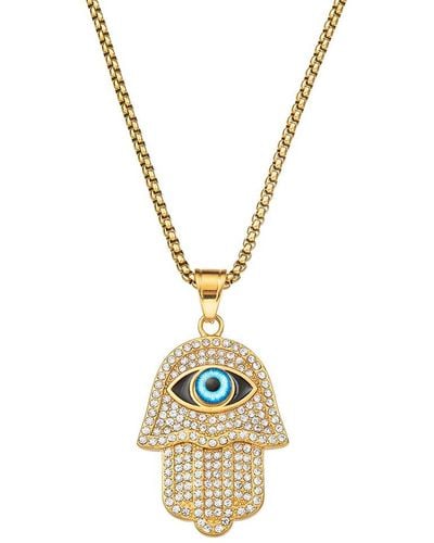 Eye Candy LA The Bold Collection Titanium Cz Hamsa Eye Pendant Necklace - Metallic