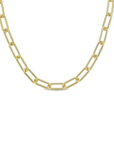 Italian Silver 18k Over Paperclip Chain Necklace - Metallic