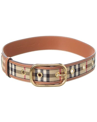 Burberry Check Canvas & Leather Belt - Brown