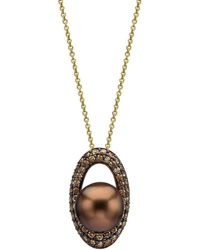 Le Vian 14k Honey Gold 1.05 Ct. Tw. Diamond 10-11mm Pearl Pendant Necklace - Metallic