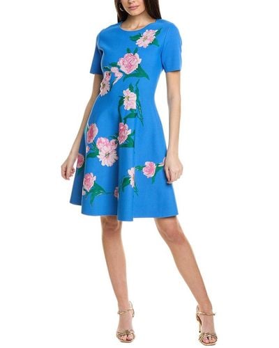 Carolina Herrera Crewneck Fit & Flare Mini Dress - Blue
