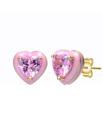 Rachel Glauber 14k Plated Cz Heart Earrings - Pink