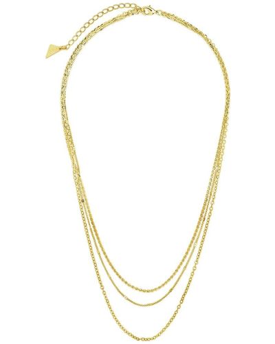 Sterling Forever 14k Plated Dainty Three Layer Chain Necklace - Metallic