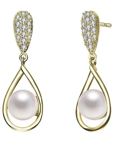 Genevive Jewelry 14k Over Silver 8mm Freshwater Pearl Cz Drop Earrings - Metallic