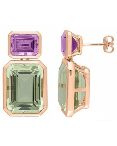 Rina Limor Rose Gold Vermeil Silver 27.96 Ct. Tw. Rose De Franc & Green Quartz Two Stone Earrings - Pink