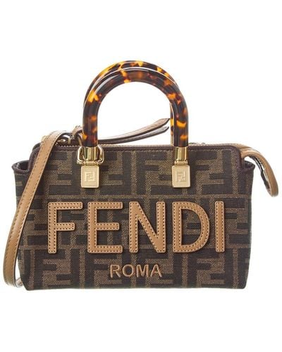 Fendi By The Way Mini Ff & Leather Shoulder Bag - Brown