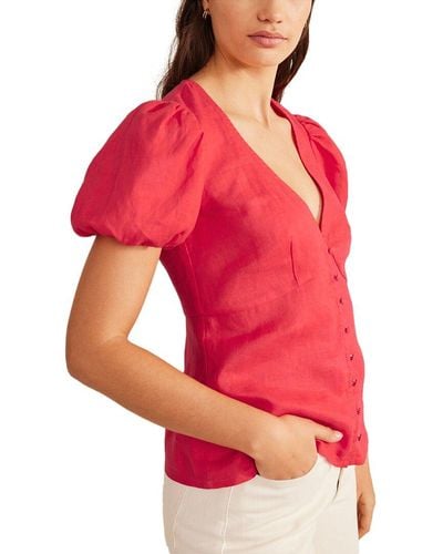 Boden Fitted Linen V-neck Top - Red