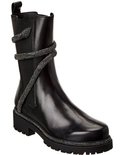 Rene Caovilla Cleo Leather Combat Boot - Black