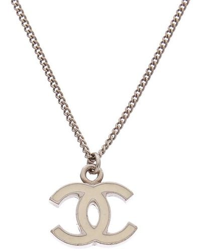 Chanel Silver-tone & Cream Enamel Cc Necklace - Metallic