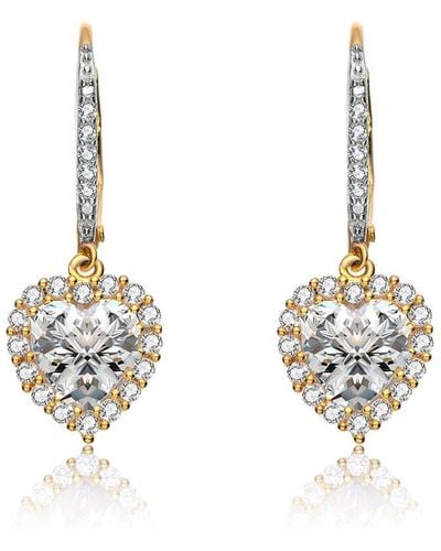Genevive Jewelry 14k Over Silver Cz Heart Drop Earrings - Metallic