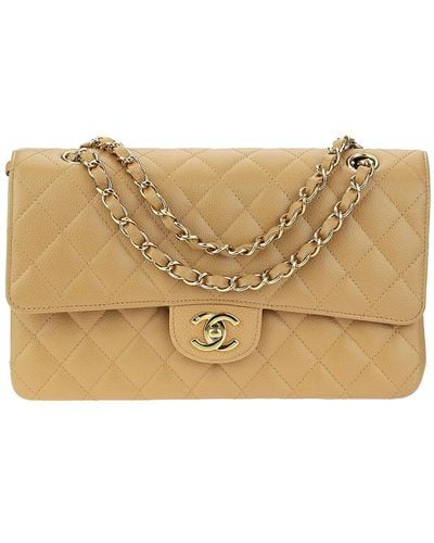 Chanel Beige Quilted Caviar Leather Medium Double Flap Bag - Natural
