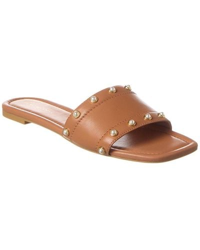 Stuart Weitzman Pearl Slide Leather Sandal - Brown