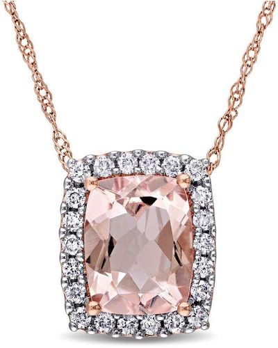 Rina Limor 14k Rose Gold 2.01 Ct. Tw. Diamond & Morganite Rectangle Halo Pendant - Pink