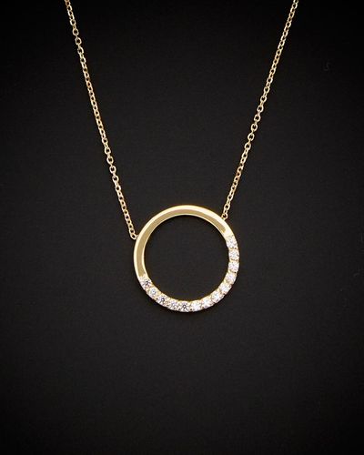 Italian Gold 14k Cz Open Circle Necklace - Black