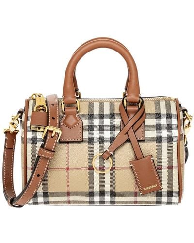 Burberry Canvas & Leather Mini Bowling Bag - Brown