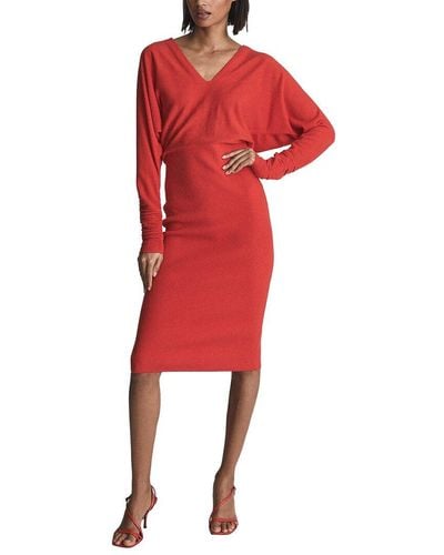 Reiss Jenna Ruched Sleeve Wool-blend Dress - Red
