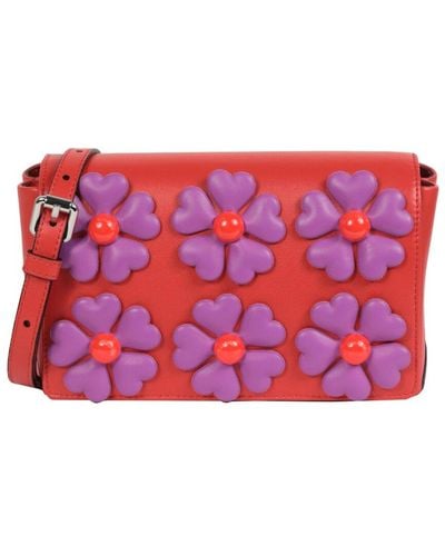 Moschino Floral Applique Shoulder Bag - Red