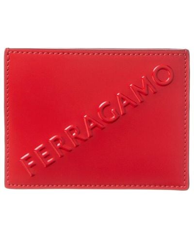Ferragamo Logo Leather Card Holder - Red