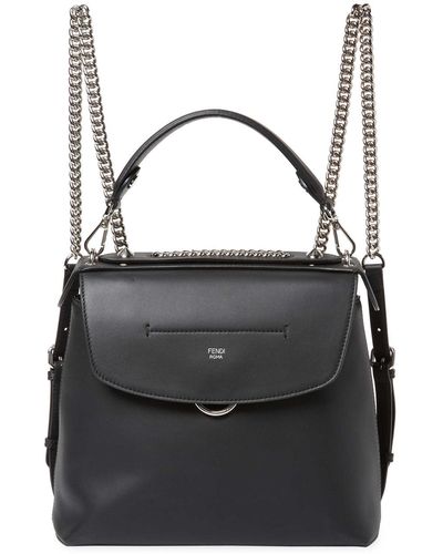 Fendi Chain Strap Leather Backpack - Black