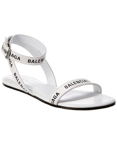 Balenciaga Logo Leather Sandal - White