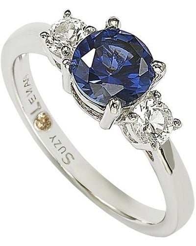 Suzy Levian Silver 1.52 Ct. Tw. Diamond & Sapphire Ring - Blue