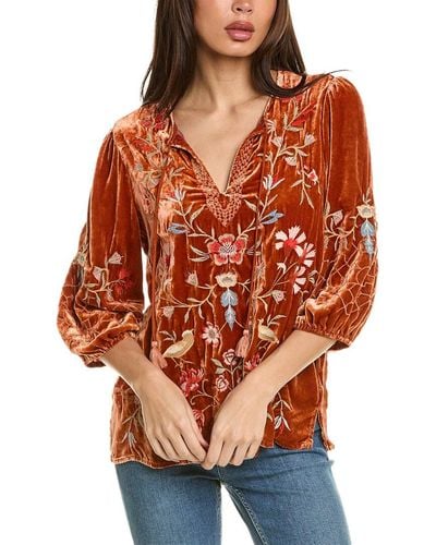 Johnny Was Clara Silk-blend Blouse - Orange