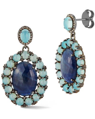 Banji Jewelry Silver 0.23 Ct. Tw. Diamond & Gemstone Drop Earrings - Blue