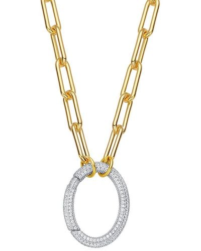 Genevive Jewelry 14k Over Silver Cz Rectangle Pendant - Metallic