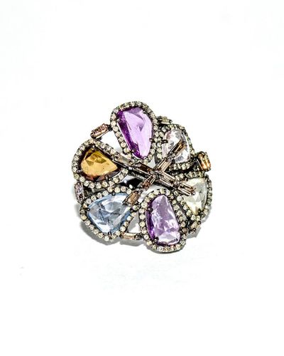 Arthur Marder Fine Jewelry Silver 9.11 Ct. Tw. Diamond & Sapphire Ring - White