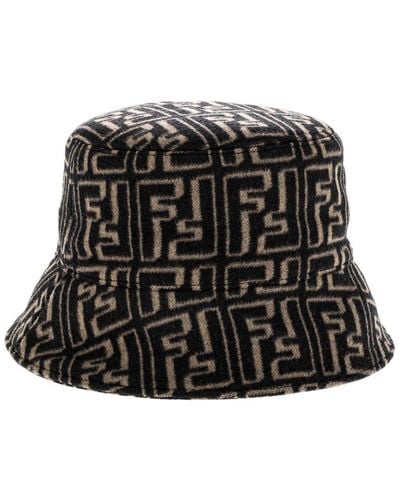 Fendi Ff Motif Wool & Silk-blend Bucket Hat - Black