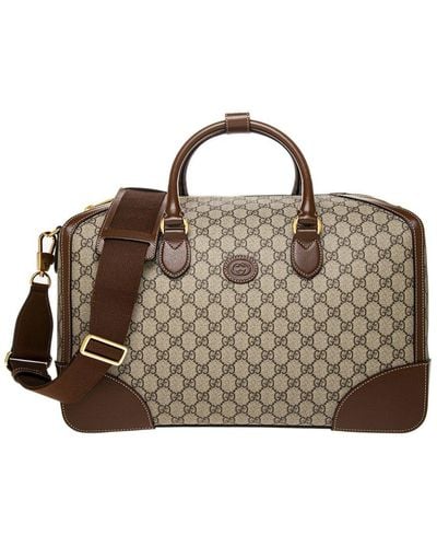 Gucci Interlocking G Canvas & Leather Duffel Bag - Brown