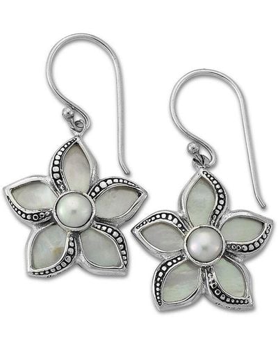 Samuel B. Silver Pearl Flower Earrings - Metallic