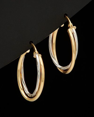 Italian Gold 14k Two-tone Double Hoop Earrings - Black
