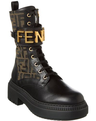 Fendi Graphy Ff & Leather Biker Boot - Black