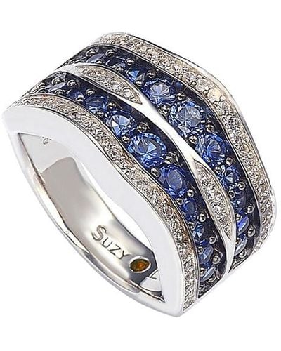 Suzy Levian Silver 4.35 Ct. Tw. Diamond & Sapphire Ring - Blue