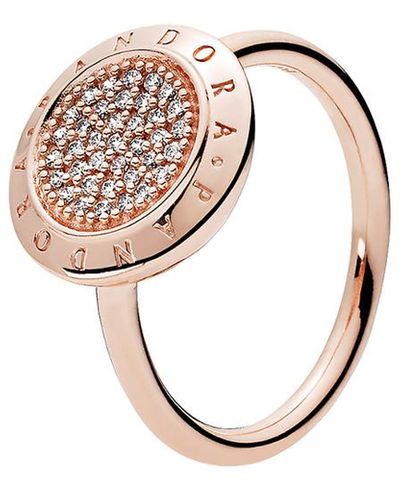 PANDORA Rose 14k Rose Gold Plated Cz Signature Ring - Multicolor