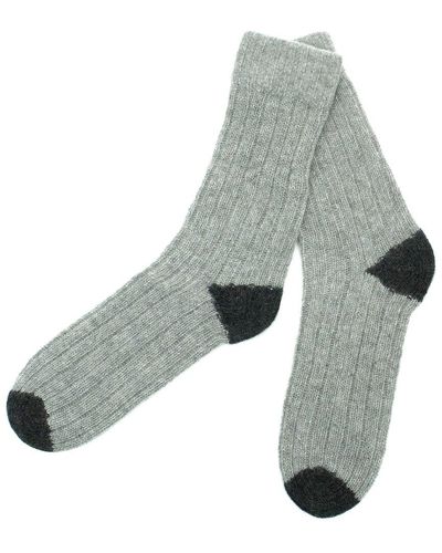 Portolano Cashmere Contrast Ribbed Socks - Gray