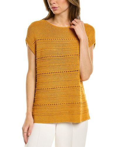 Lafayette 148 New York Bateau Neck Open Stitch Silk Pullover - Yellow