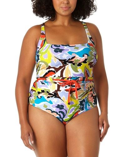 Anne Cole Belted Square Neck One-piece - Multicolour
